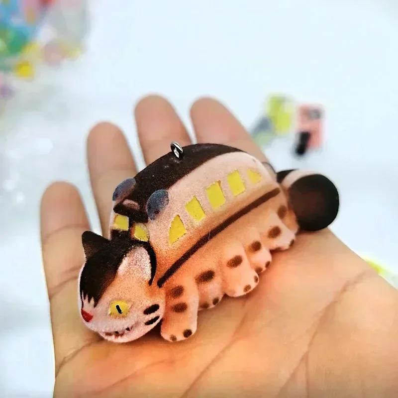 Japan Anime Cartoon Figures Kawaii Characters Cute Flocking Animal Figurine Charms Pendant Keychain Children Friend Gifts