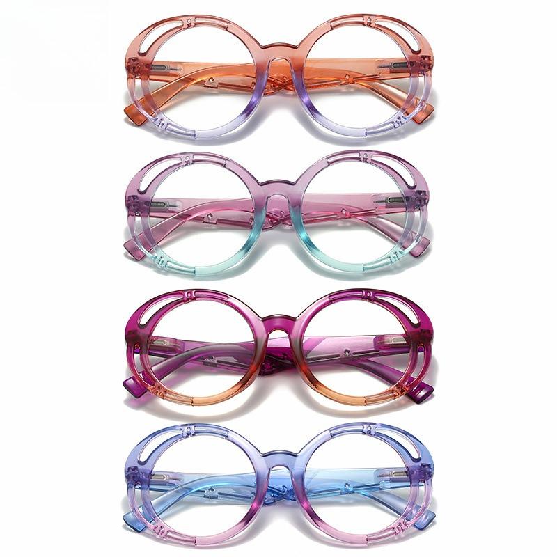 Personality Hollowed Out Large Round Frame Reading Glasses Multicolor Splicing Clear Lens Far Sight Glasses Diopter 0 To +4.0