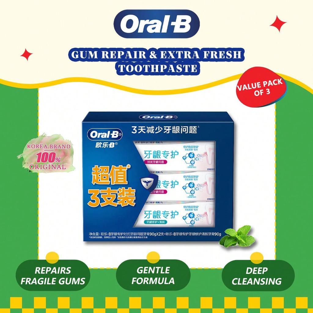 Oral-B Gum Care Anti-Redness & Bleeding Toothpaste, Value 3pcs, Helps Reduce Surface Stains, Long-Lasting Fresh Breath, For Daily Oral Care, GIFT