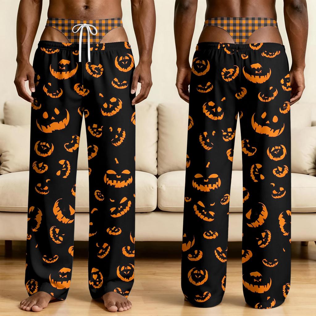 Men's Novelty Halloween Pajama Pants with Funny Fake Underwear Print for Sleepwear