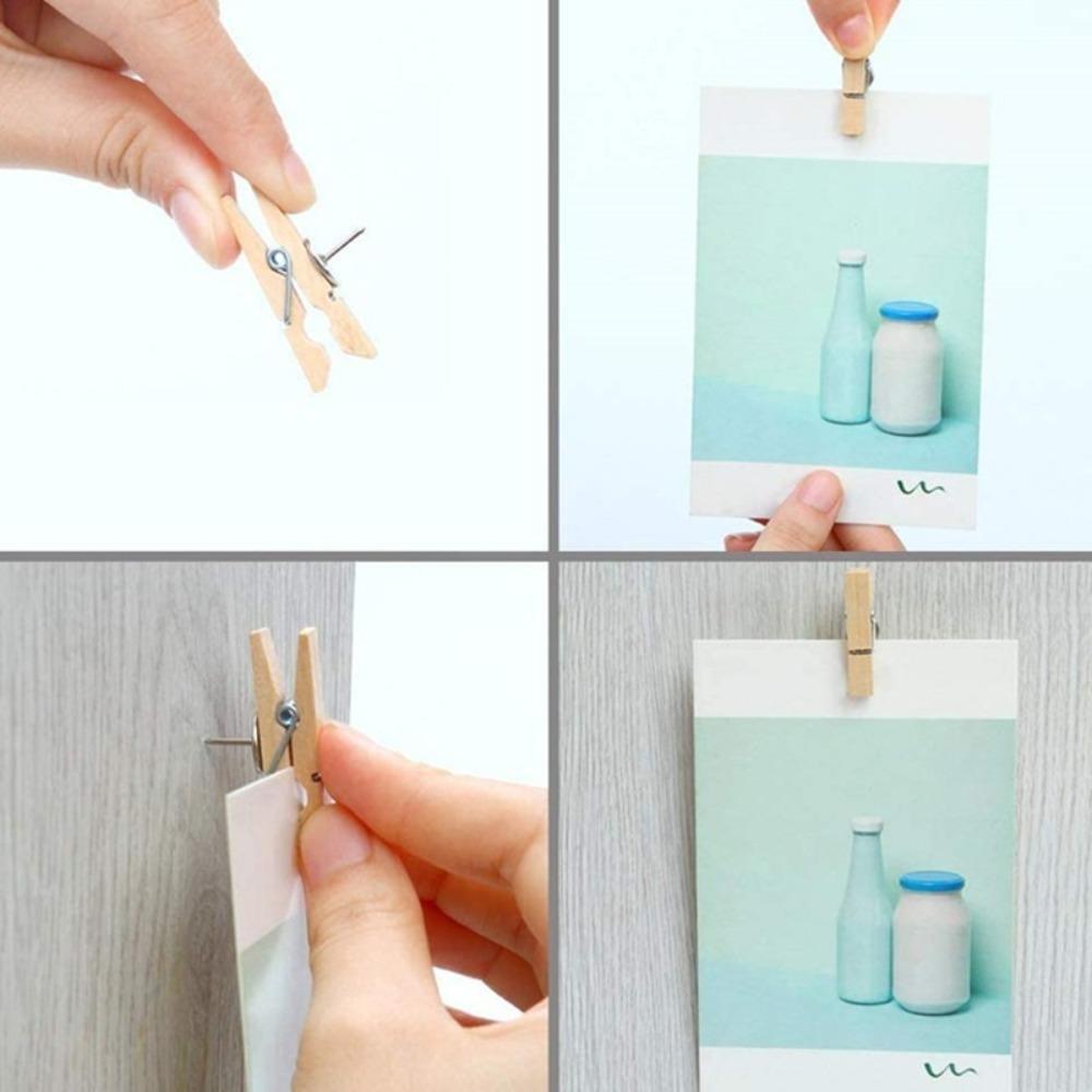 50Pcs/Box Wooden Clips Push Pin Decorative Thumb Tacks Stationery Blackboard Push Pins  Cork Board