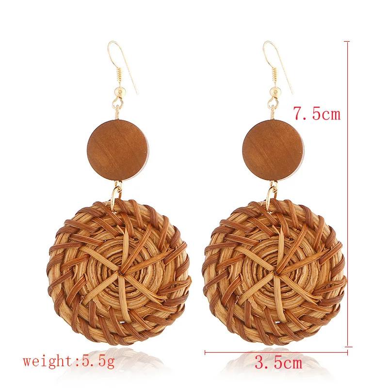 Personality Bamboo Rattan Hand-woven Geometry Drop Dangle Earrings for Women Temperament Summer Beach Stud Jewelry Holiday Gift