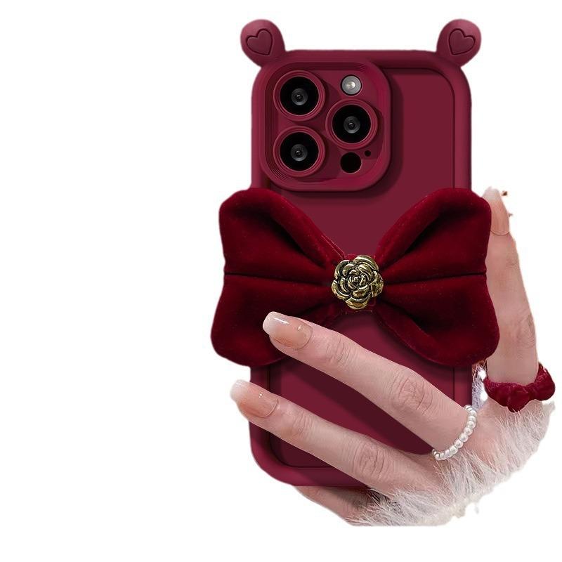 ins Korean style applies to Samsung S25ultra mobile phone case velvet bow A24 three-dimensional advanced sense A04E