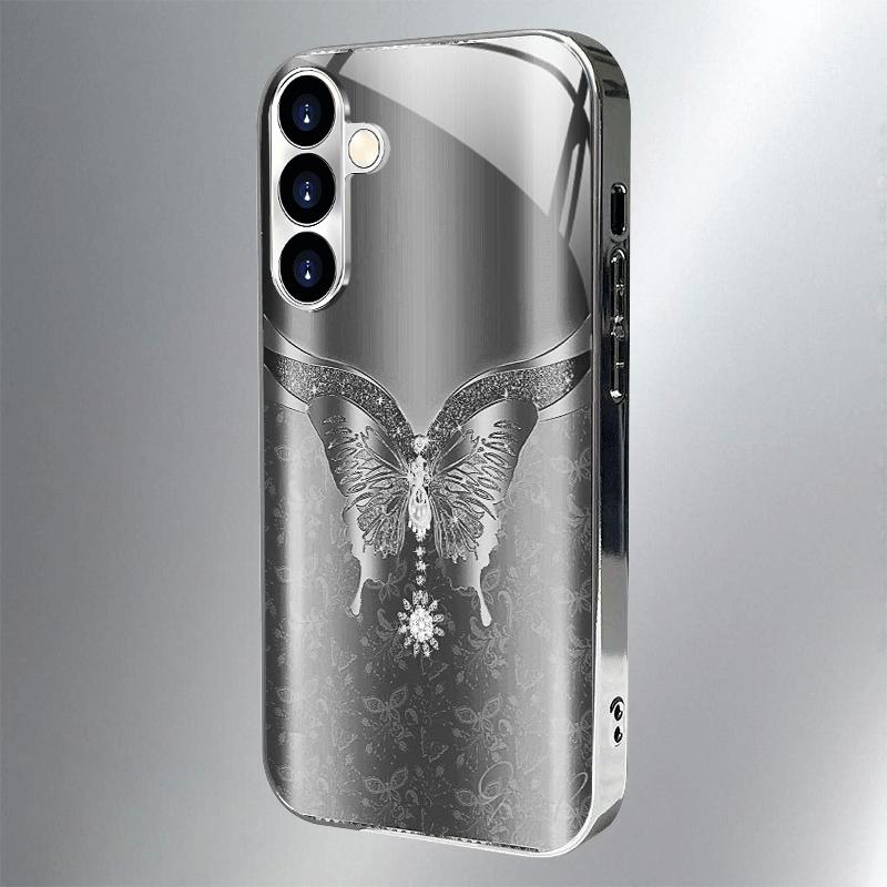 Phone Case: Silver Gray Butterfly Diamond Sparkle Phone Case for Galaxy S26 S25 S24 S23 Ultra S22 Ultra S20 Ultra 56 A72 A73 5G