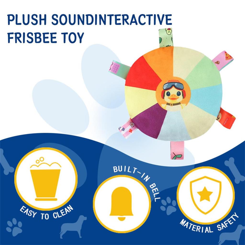 Funny Rainbow Plush Flying Saucer Dog Toys Outdoor Interactive Training Games Chew Toy Pets Flying Discs Toys with Bells