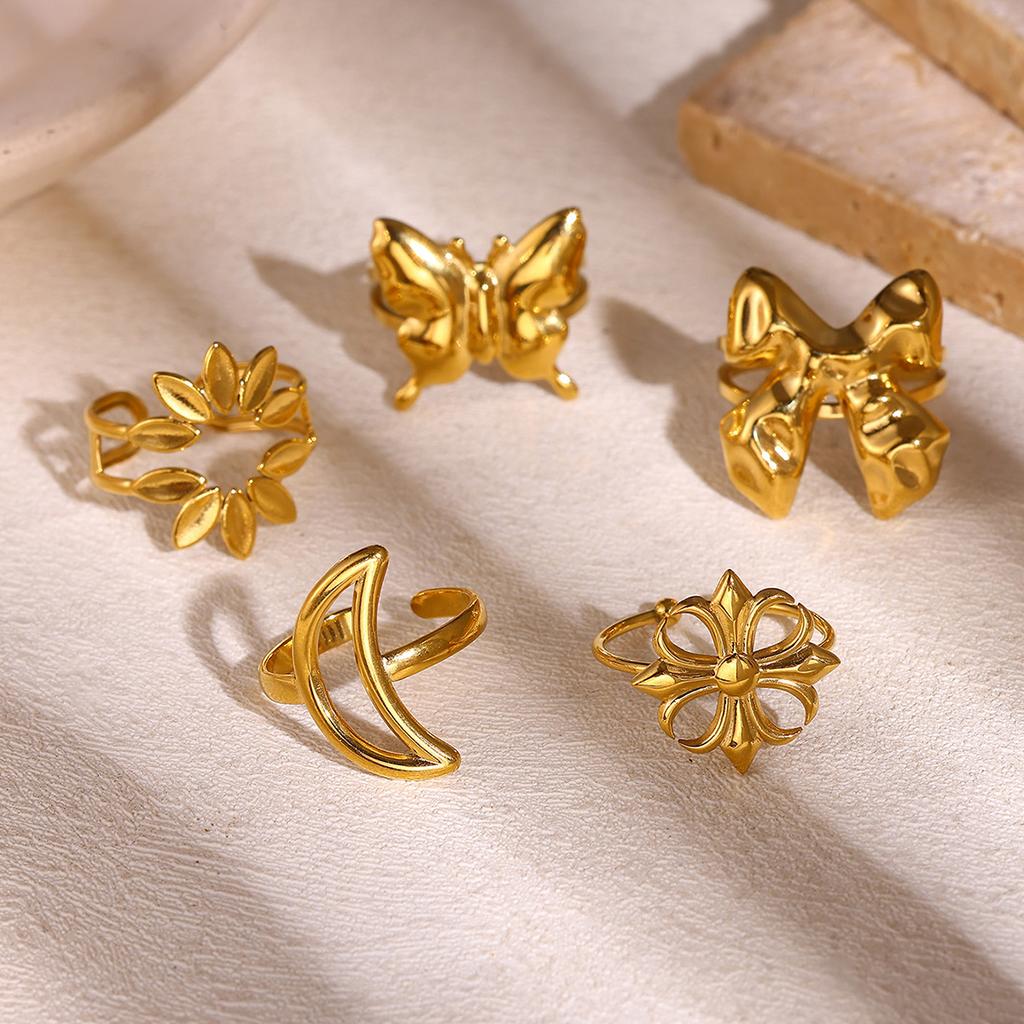 Geometric Hollow Gold Color Waterproof Rings 2026 For Women Stainless Steel Butterfly Daily Elegant Anillos Party Jewelry Gifts