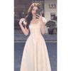 First Love white dress, French puff sleeve dress, women's summer new petite high-end long dress