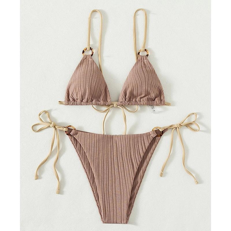 

Solid Split Swimsuit Women 2 Piece Triangle Bandage High Cut Thong Bikini Push Up Summer 2025 New Sexy Bathing Suit Beachwear S