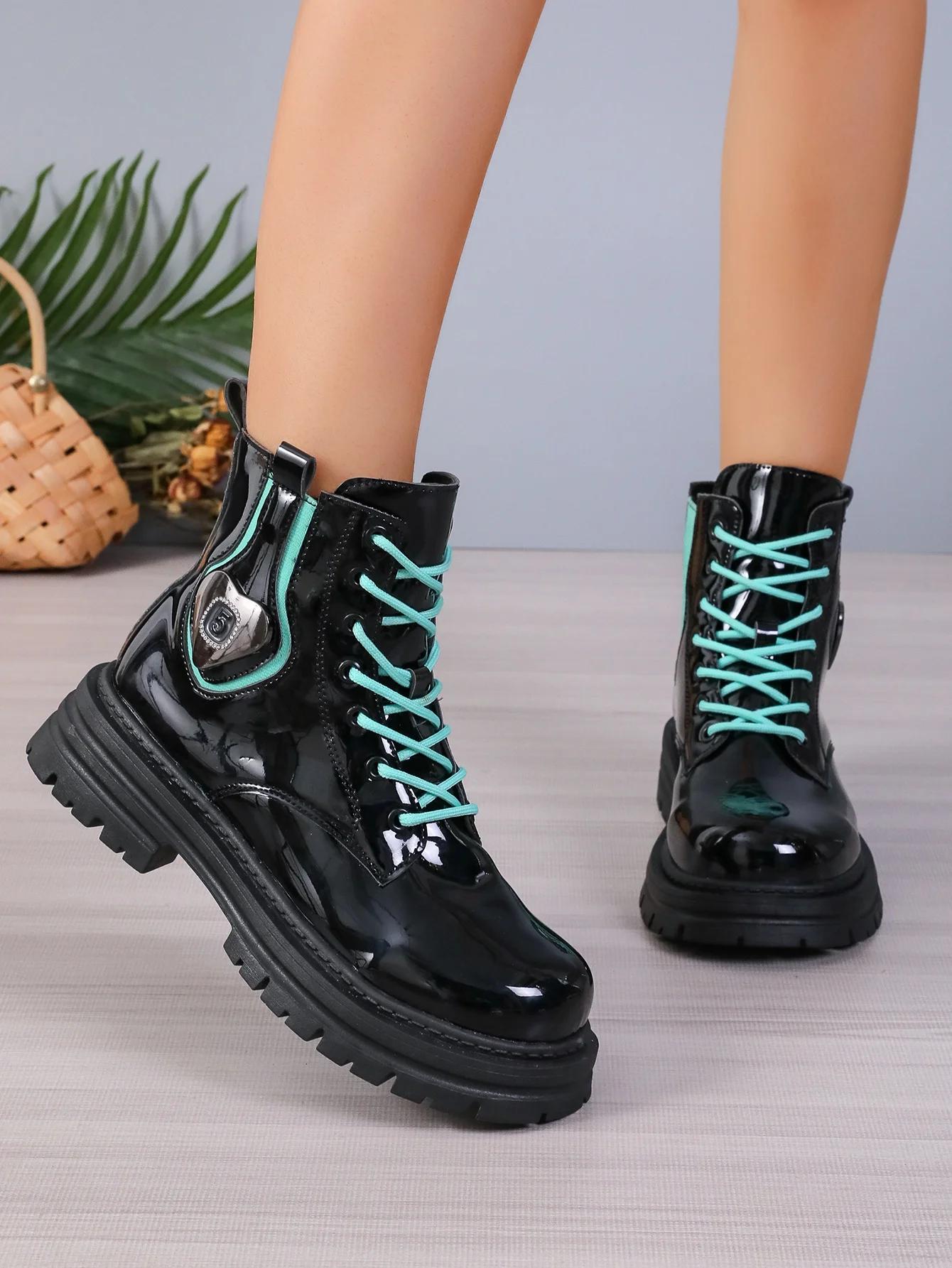 

Женские резиновые сапоги на квадратном каблуке, разноцветные, со шнуровкой и перекрестными шнурками, женские зимние сапоги из искусственной кожи на каблуке RMed, длиной до середины икры, с круглым носком 38 чёрный