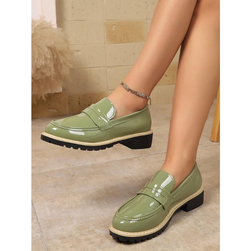 Damskie mokasyny ze skóry lakierowanej na bloku, rozmiary plus size, nowe jesienne skórzane buty w stylu brytyjskim