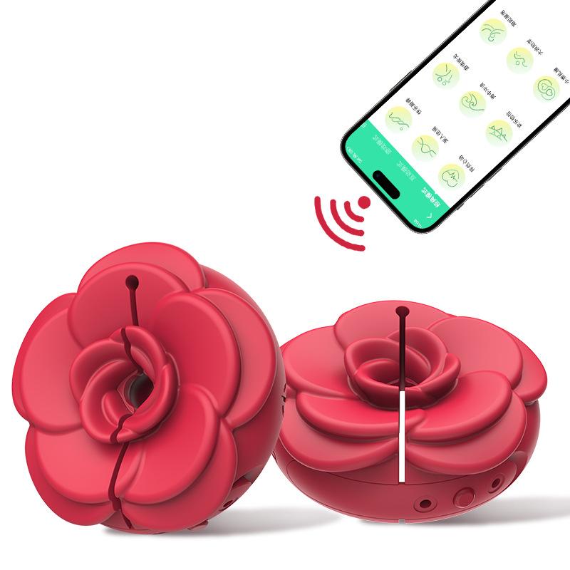 Rose Nipple Clamps BDSM Toy with 9 Vibration Modes, G-spot Clitoral Stimulation Female Adult Toy, Adjustable Nipple Vibrator  Sex Toys