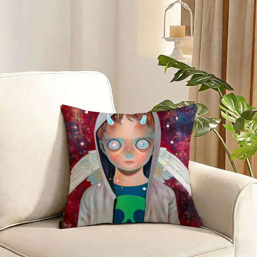 HHikari Shimoda IllustrationS Cushion Cover Reversible Plush Pillow Cover Soft Fluffy Home Decor for Sofa Bedroom