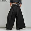 INCERUN Men Zip-up High Waist Pleating Casual Long Wide Legs Pants Trousers