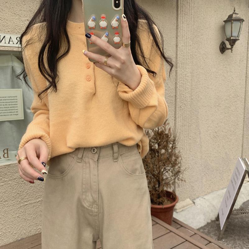 Sweater Women's Loose Solid Color Pullover Long Sleeve Knitted Top