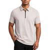 Men's Short Sleeve Polo Shirt with Zipper High Elasticity Ice Silk Knit Fabric Comfortable Stretch Waffle Texture Casual T-Shirt