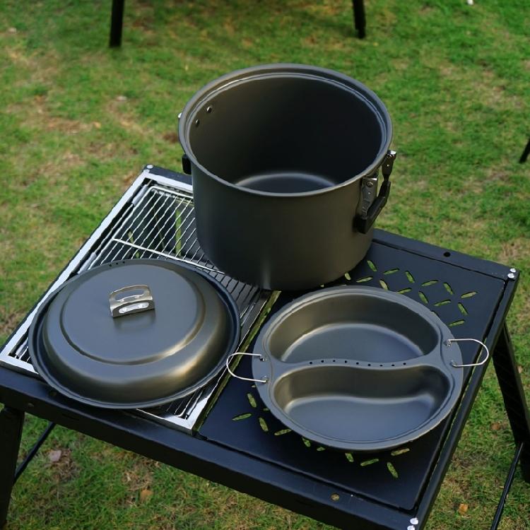 Aluminum Backpacking 4-7 Person Camping Pots with Lid, Light Weight Outdoor Cooking Pots Cookware for Hiking Picnics