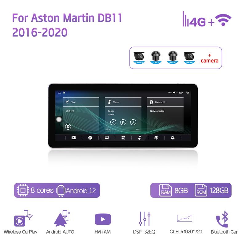 12.3Inch For Aston Martin DB11 2016-2020 Car Multimedia Video Player GPS Navigation Radio Android12 8Core CarPlay 4G 360Camera