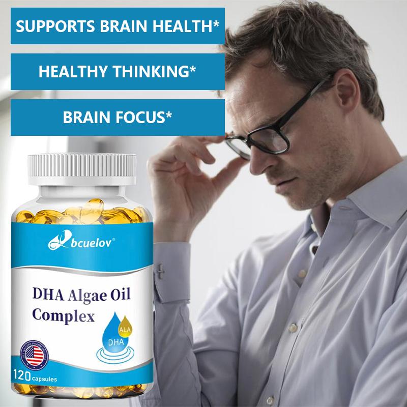 DHA Algae Oil Complex Supplement - Plant-Based Omega-3 & ALA - 120 Capsules