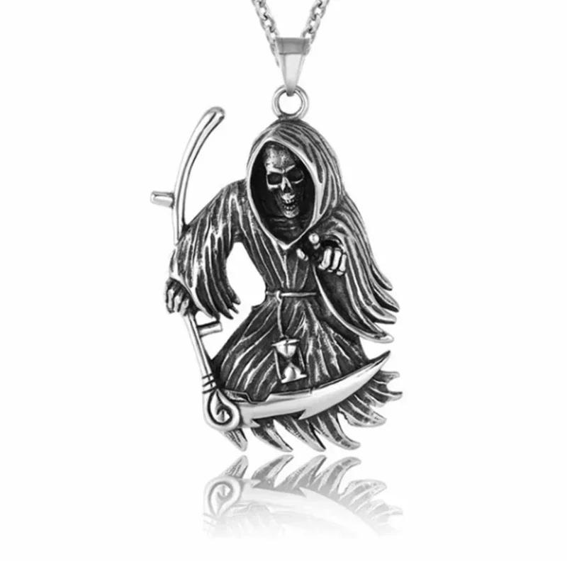 Hell Death Scythe Necklace Pendant Gothic Mysterious Devil Necklace Men\'s Personality Punk Retro Halloween Trend Jewelry
