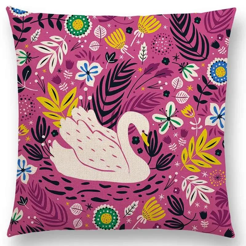 Niedliche kleine Tiere Blumenmuster Sofa Überwurf Kissenbezug Lieblicher Vogel Igel Reh Schwan Hase Kissenbezug