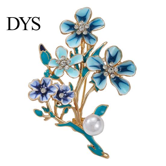 Artistic Branch Brooch Forget-Me-Not Flower Brooch, Floral with Faux Pearl & Rhinestone, Suit Badge Enamel Decorative Accessory for Women Suits Coats