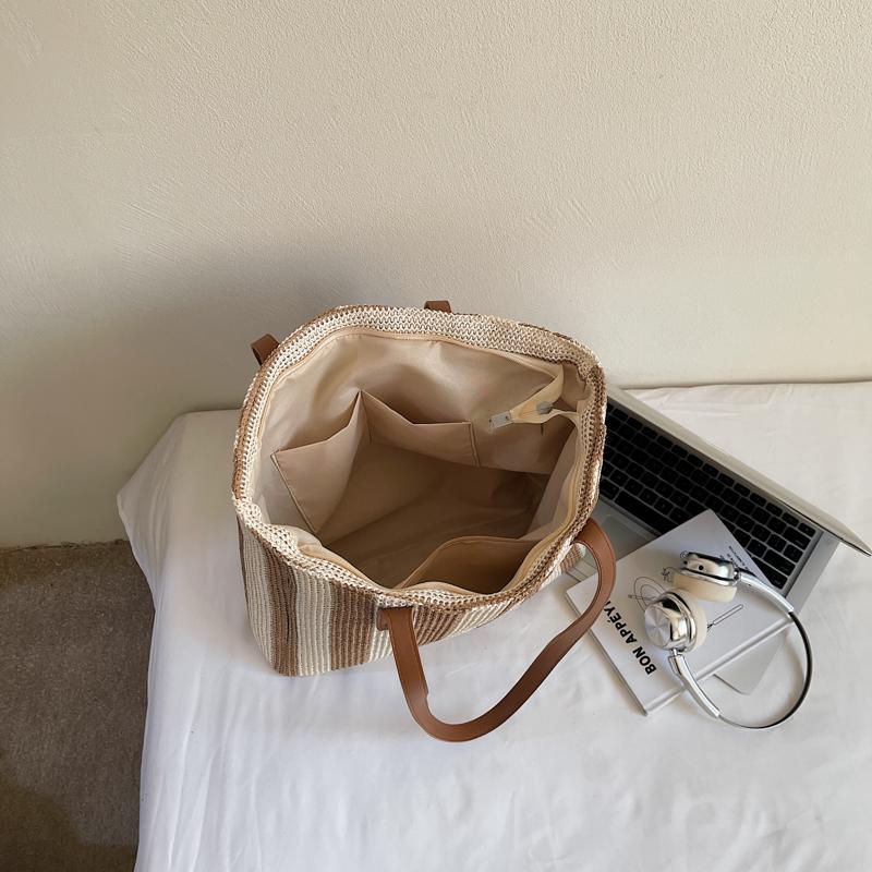 Strohtasche Damen Strandtasche Schultertasche Gewebte Tasche Pendler Große Kapazität Tragetasche