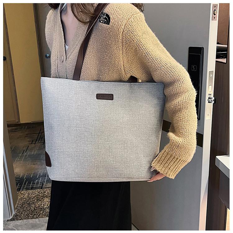 Cotton Linen Casual Tote Bag Large Capacity Handheld Bucket Style For Daily Use
