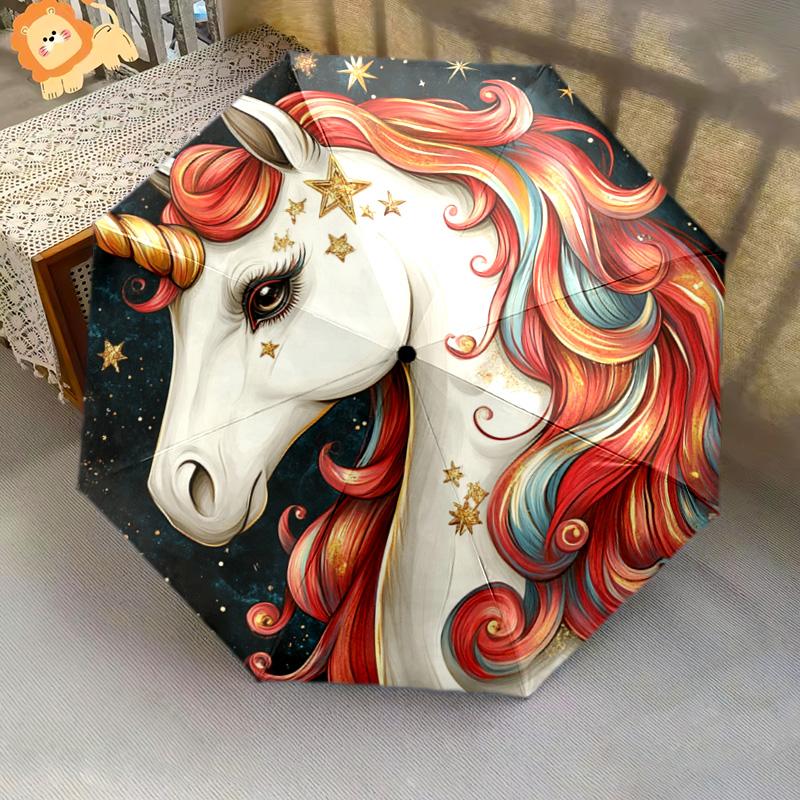 1 PC Automatic Folding Umbrella - Colorful Unicorn Pattern, Portable & Foldable Design with 8 Ribs, Christmas Birthday Gifts