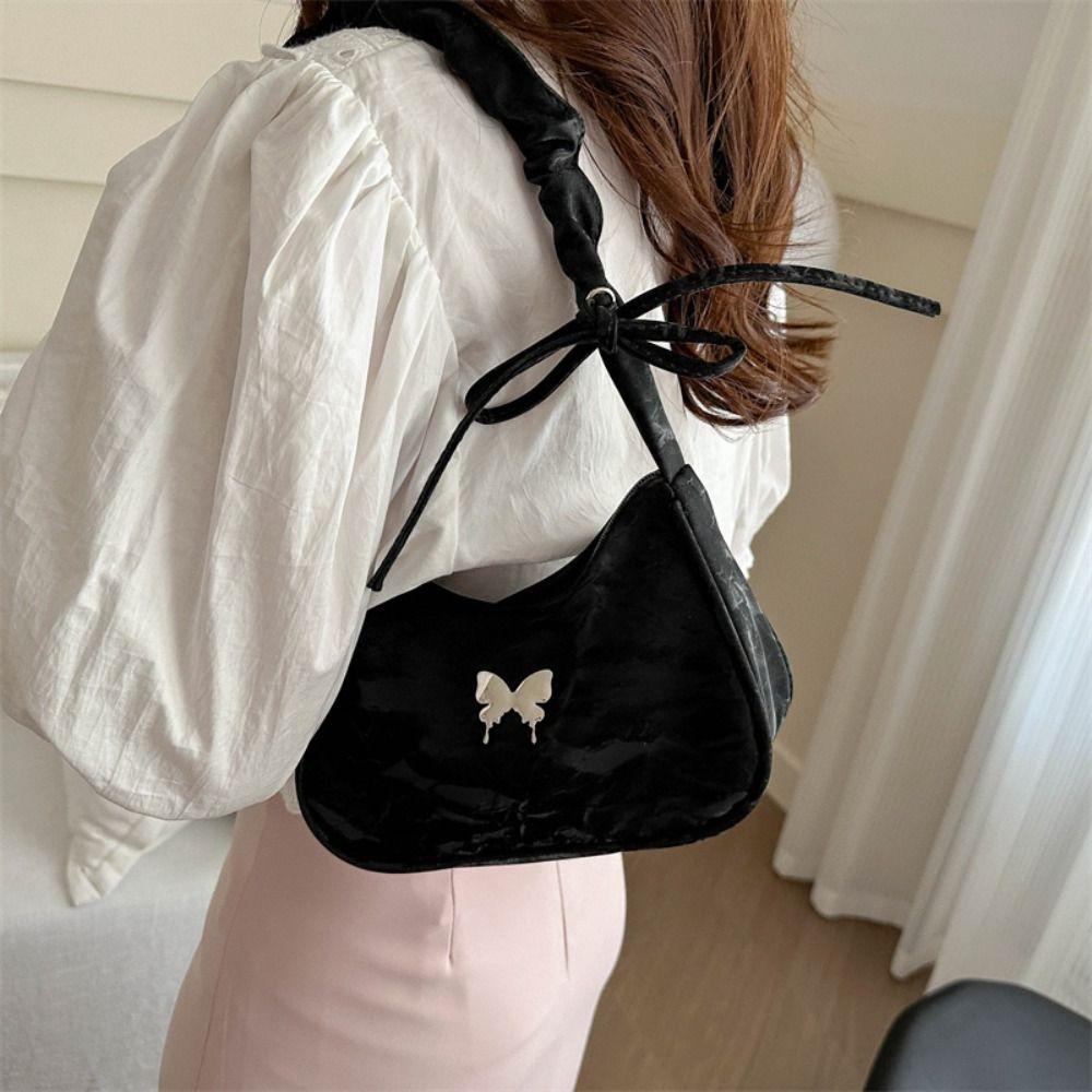 

Сумка-полумесяц в корейском стиле с рюшами на ручке и бантом, сумка-бабочка с бантом, сумка на плечо на каждый день