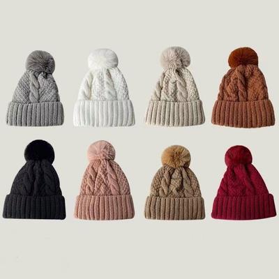 1PC Women's  Winter New Knitted Hat Versatile Warm European and American Wool Hat Solid Color Knitted Hat Women's Velvet