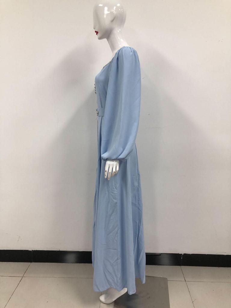 Elegant High-Waist Studded Dress for Middle Eastern Muslim Women - Summer/Autumn Fashion