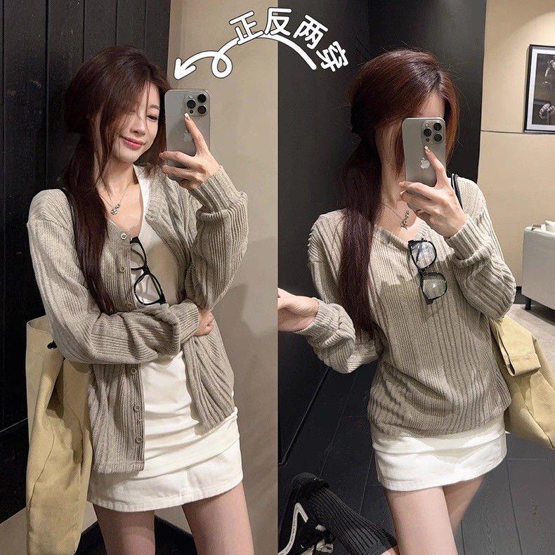 Wendbarer Rippstrick-Cardigan im koreanischen Stil - Damen Trendige Herbst Langarm Oberbekleidung
