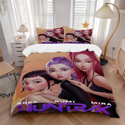 3-teiliges Bettwäsche-Set K-Pop Dämonenjäger Enthält 1 Bettdecke + 2 Kissenbezüge, Ohne Kissenfüllungen, Weich Bequem,a0909209