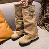 Autumn and winter new belt buckle trouser tube boots women's pile boots thick heel retro pleated knight boots women's boots tide