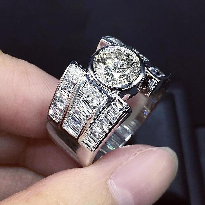 

Huitan Geometric Cubic Zirconia Crystal Rings for Women Copper Color Gorgeous Wide Rings Wedding Party Modern Trendy Zircon 7