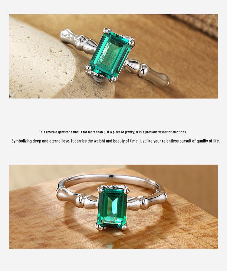 High-End Retro 925 Sterling Silver Emerald Diamond Ring