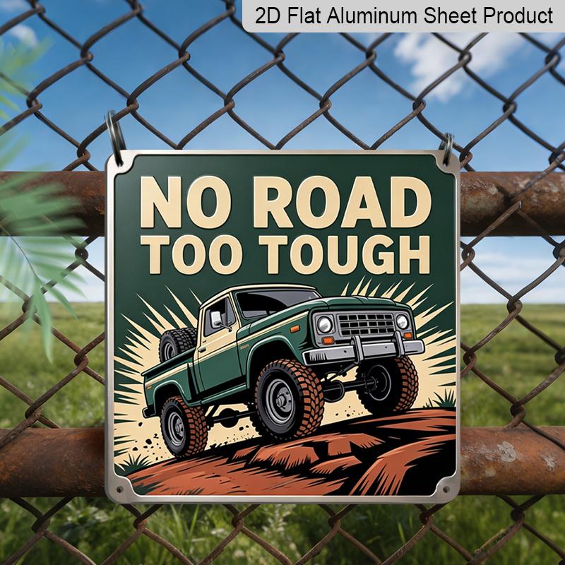

2D Flat, 1pc, Vintage Metal Sign, Decorative Sign, Retro No Road Too Tough Racing Sign, Rustic Wall Decor, Garage Decor, Auto Shop Wall Decoration 20*20cm