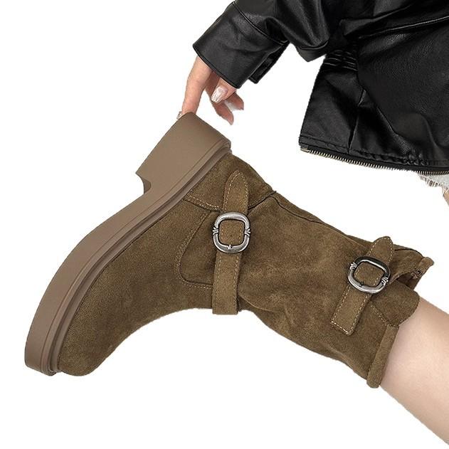 Martin Boots Women's Spring and Autumn Single Boots with Skirt British Style 2025 New Thick-soled Buckle Boots Stacking Locomotive Short Boots