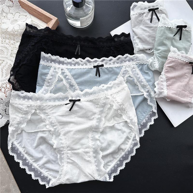 Damen Frühling und Sommer Reizvolle Eis-Seide Spitze Mesh Baumwolle Sexy Hüftunterwäsche