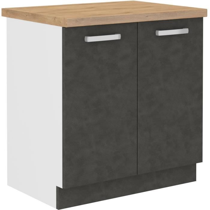 Low Cabinet with 2 Hinged Doors and Worktop - Matt Grey - L 80 X D 51.6 X H 82 Cm - LASSEN