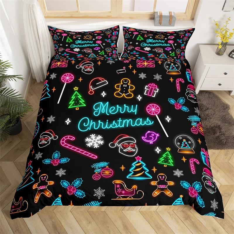 Vánoční povlak na přikrývku Santa Claus Ložní souprava Vánoční Šťastný Nový Rok Dekor Přikrývka Mikrovlákno Přehoz na postel Královská velikost