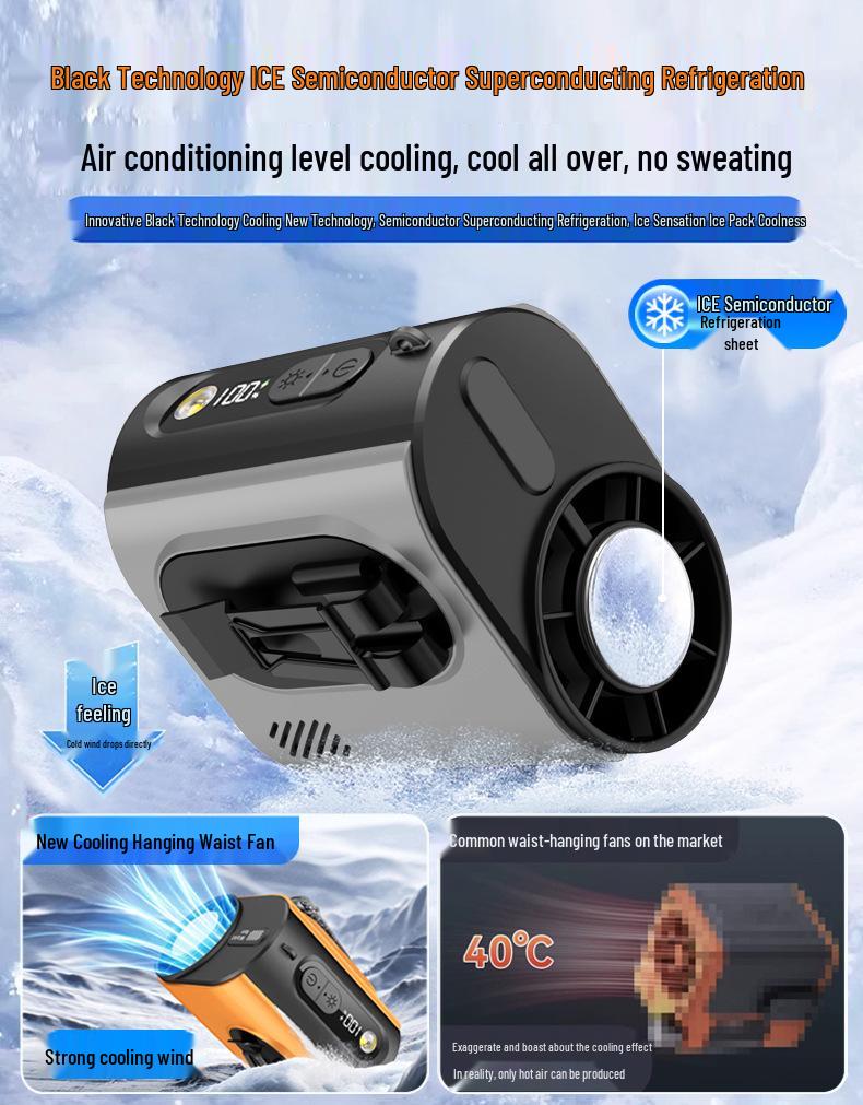 Portable Clip-On Waist Fan with Long-Lasting Battery & LED Light - Ideal for Outdoor Mountaineering