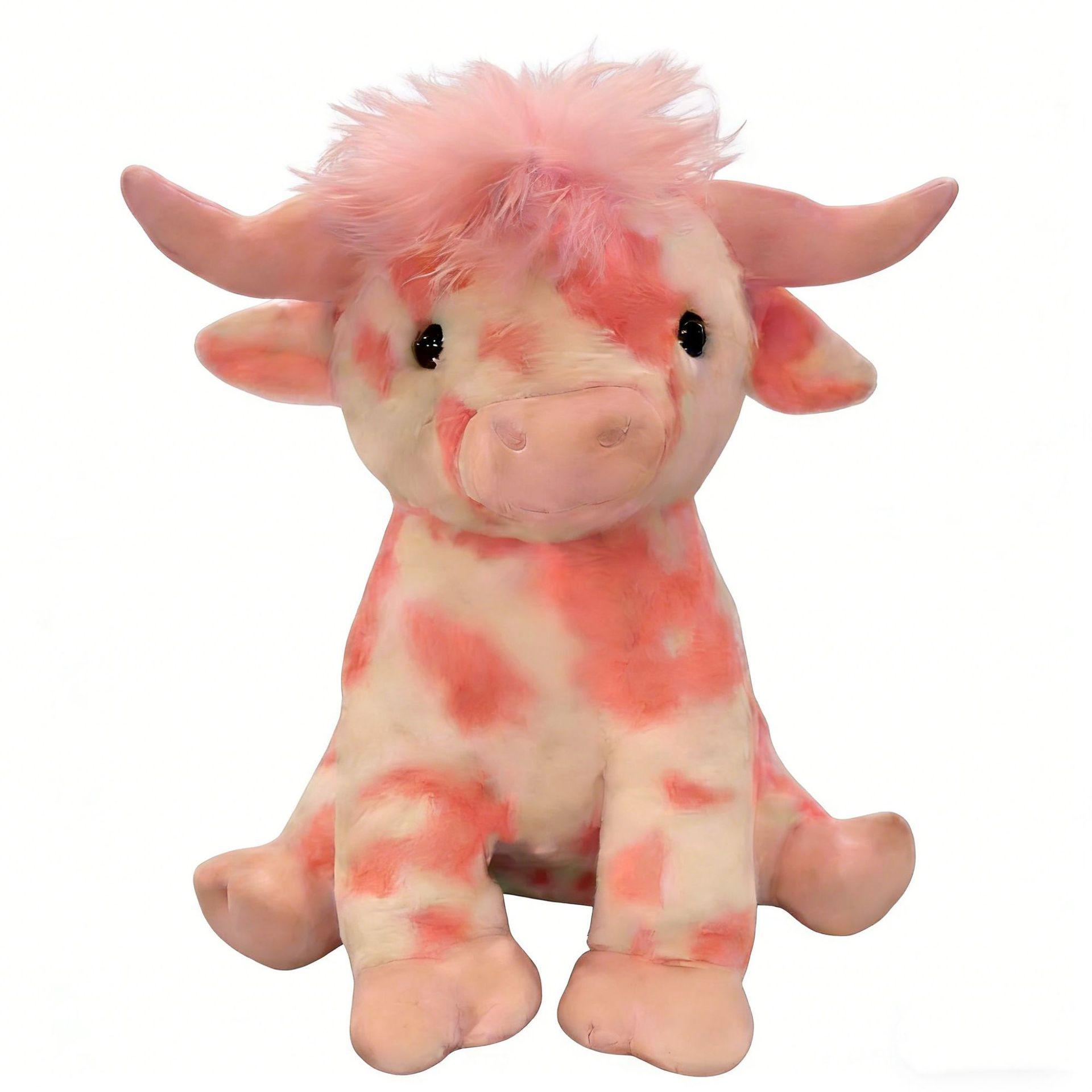 Roze Hooglandkoe Pluche Speelgoed – Schattig Knuffeldier Met Strik & Bloem, Zachte Cadeaudoll Voor Bureau Decoratie 35CM