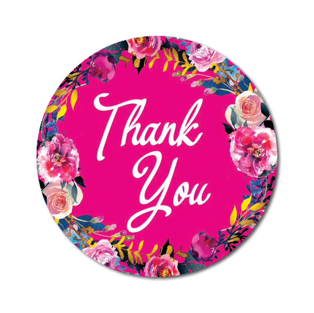 Darling Souvenir Round 45 Pcs Floral & Vines Border Black Thank You Stickers Envelope Seal-1.6