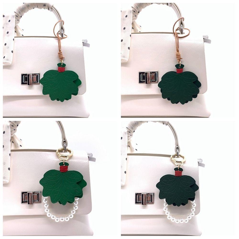 Anti-lost Leaves Leather Key Chain Pearl Chain Bag Pendant Portable Pomelo Leaves Keyring  Backpack
