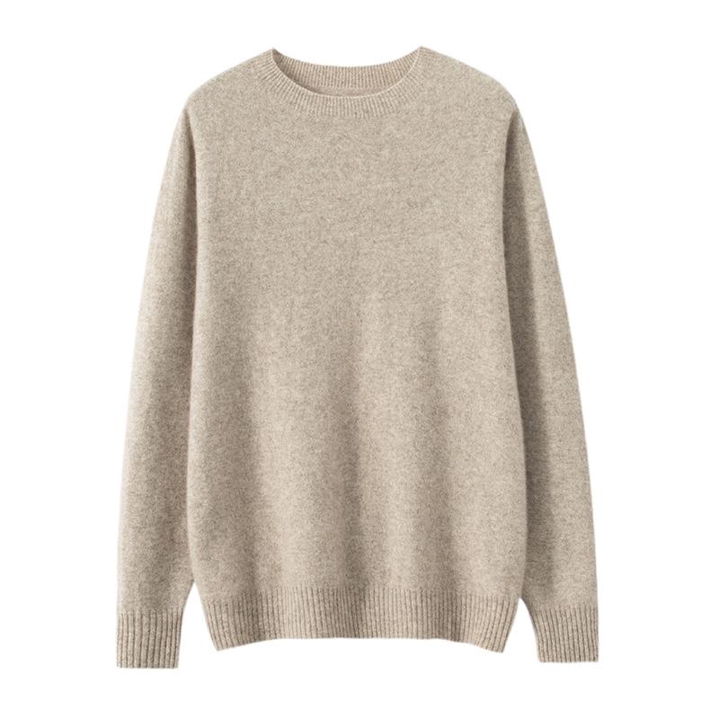 Men's Pure Cashmere Round Neck Sweater: Thick, Loose-Fit, Solid Color Knit for Autumn and Winter.