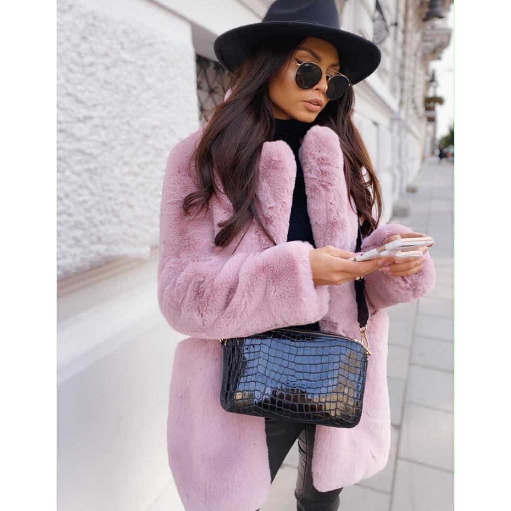 Damenmantel Winter Verdickter warmer Kunstpelzmantel Mittellanger Revers-Damenmantel