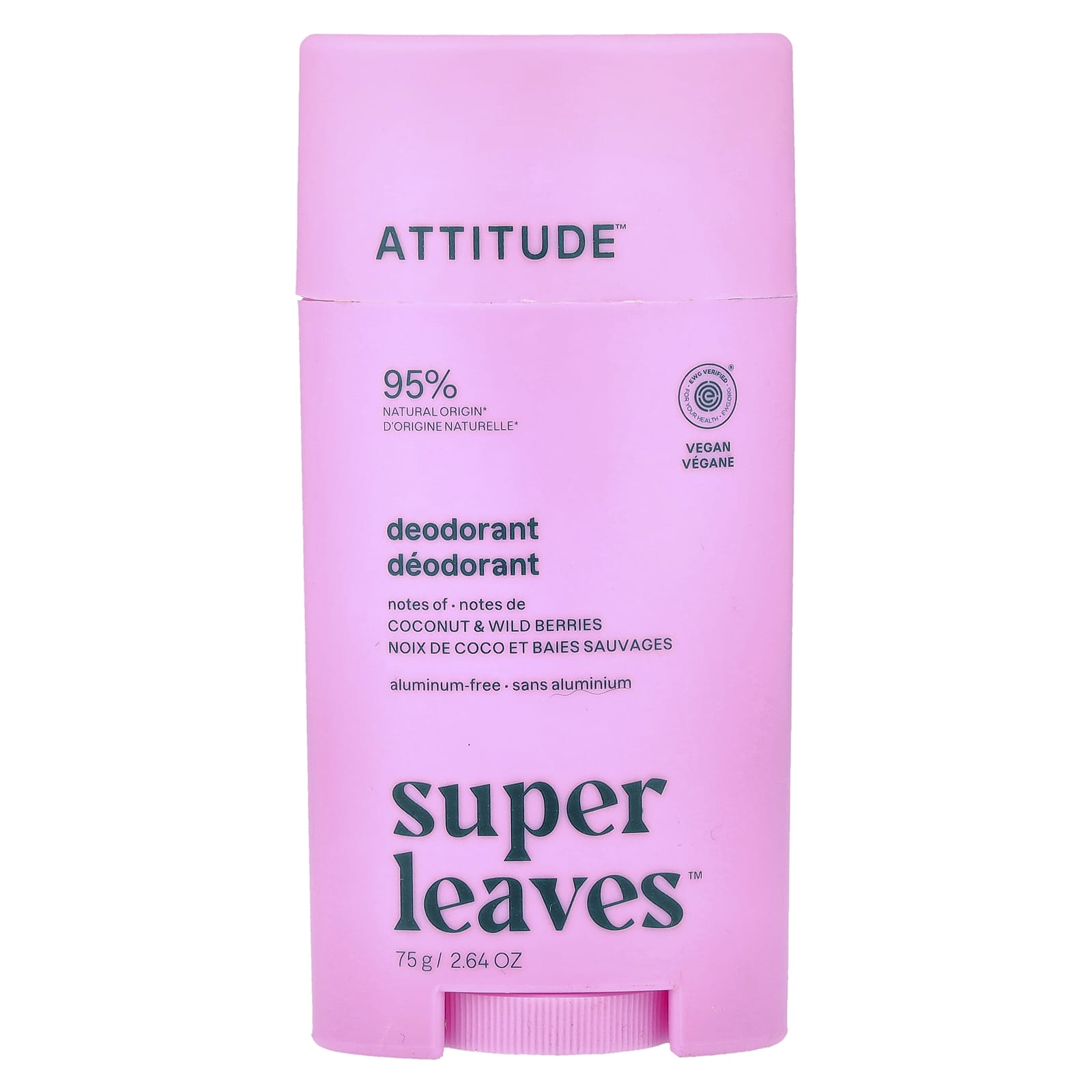 

ATTITUDE, Super Leaves™, Deodorant Stick, Coconut & Wild Berry, 2.64 oz (75 g)