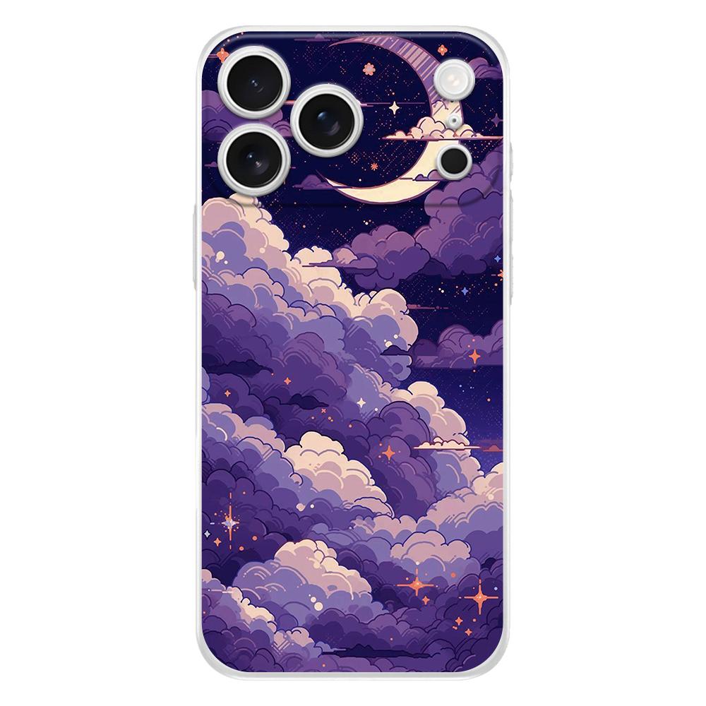Soft Clear TPU Phone Case For iPhone 17 Air 16E 16 11 15 14 Pro MAX 12 13 7 8 Plus SE Easter Cover Moon Cloud Comic Style
