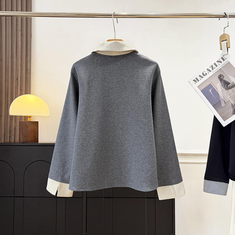 Women's Wool-Blend Two-Piece Color-Block Lapel Half-Zip Hoodie for Early Spring